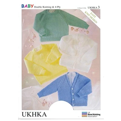 Image of Double Knitting DK &amp; 4 Ply Pattern Baby Long Sleeved Ribbed Detail Cardigans Sweaters (UKHKA 3)