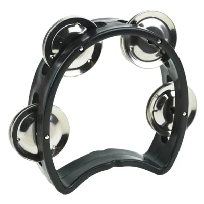 Image of A Star Small Half Moon Plastic Cutaway Design Tambourine, 4 Single Metal Jingle Bells Black