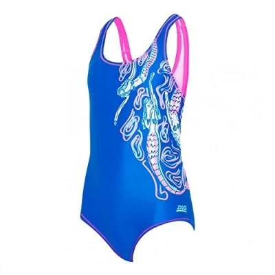 Image of Zoggs Girls Mermaid Madness Rowleeback One Piece Swimsuit, Print full lining, 26