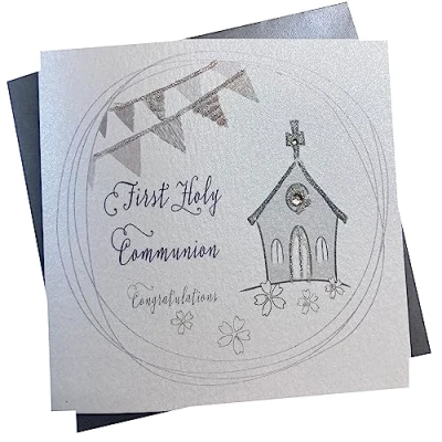 Image of white cotton cards First Holy Communion Congratulations Handmade Card, Silver, PD67