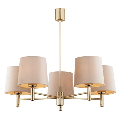 Image of Ponte Plus Multi Arm Pendant Ceiling 5 Light Beige, Dark Brass Steel