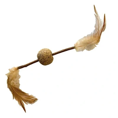 Image of Croci Euphoria Stick Feather W/Silvervine Ball, edible cat toy based on catnip and silvervine, 12 cm
