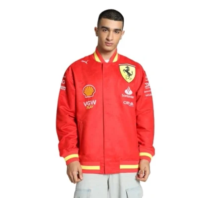 Image of PUMA Scuderia Ferrari Men&#039;s 2024 Team Varsity Jacket Burnt Red Size: Large
