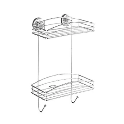 Image of WENKO 20886100 Vacuum Loc® 2 Tier wall rack fixing without drilling, Steel, 26 x 43 15 cm, Chrome
