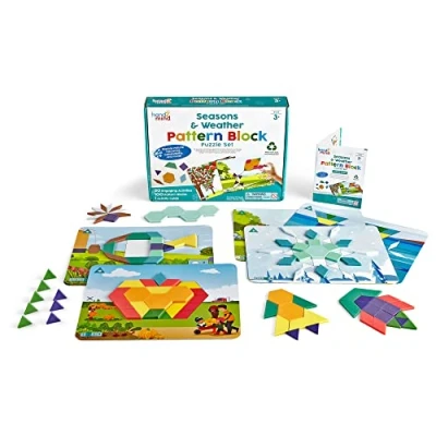 Image of Learning Resources 94462 Seasons and Weather Set, Shape Puzzle, Tangrams for Kids 4 8, Blocks Cards, Pattern Play, Preschool Activities, Ages 3+, Multi Coloured