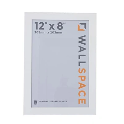 Image of Wall Space 12x8 White Frame Picture Solid Wood 8x12 Frames 12 x 8 inch Wooden Photo with REAL GLASS