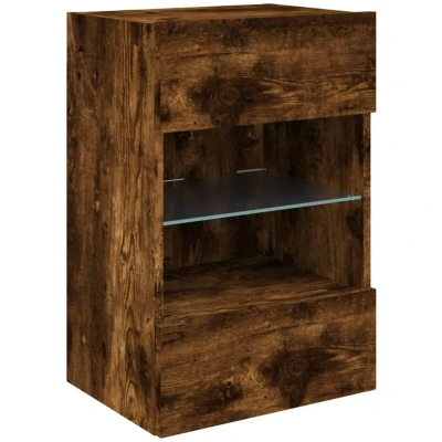 Image of vidaXL TV Wall Cabinet with LED Lights Smoked Oak 40x30x60.5 cm