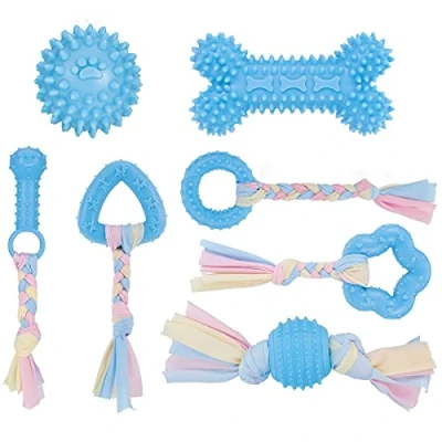 Image of tao pipe 7PCS Puppy Teething Toys Dog Chew Set with Ball and Cotton Ropes Interactive Pet for Small Puppies Medium Dogs