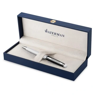 Image of Waterman Hémisphère Ballpoint Pen Black &amp; White Lacquer with Palladium Coated Trim Medium Point Blue Ink Gift Box