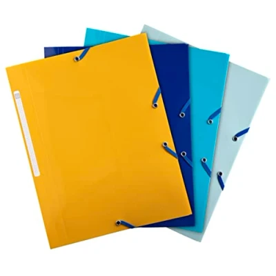Image of Exacompta Ref. 55110E Bee Blue 3 flap folders with elastic closure, Polypropylene, Pack of 4 A4 assorted colors