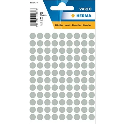 Image of HERMA Dot Stickers Grey, 540 Labels, Ø 8 mm, 108 Labels per Sheet, Self Adhesive Round Colour Stickers, Blank Marking Dots, Sticky Circle for Color Coding Calendar