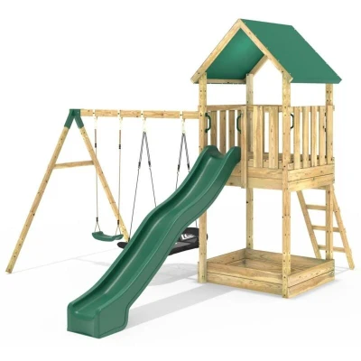 Image of Rebo® Modular Wooden Climbing Frame Adventure Playset Tower with swing Gisburn OutdoorToys Kids&#039; Outdoor Garden Play Equipment, Children&#039;s Jungle Gym
