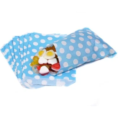 Image of Polka Dot Light Blue Sweet Bags 5&quot; x 7&quot;/ 125mm 175mm Pack of 200