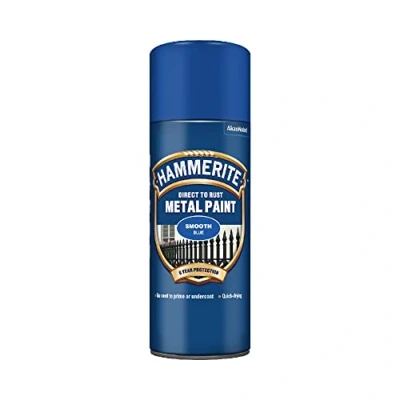 Image of Hammerite Spray Paint for Metal. Direct to Rust Exterior Blue Metal Paint, Smooth Finish. Corrosion Resistant Gloss and Remover, 8 Year Protection 400ml Aerosol 0.5 SqM Coverage​