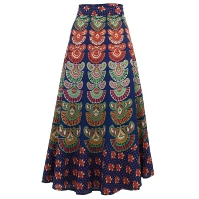 Image of LOUDelephant Block Print Mandala Maxi Wrap Skirt Blue