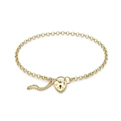 Image of Carissima Gold Women&#039;s 9ct Yellow 2.8mm Hollow Round Belcher Padlock and Safety Chain Bracelet 18cm/7&quot;