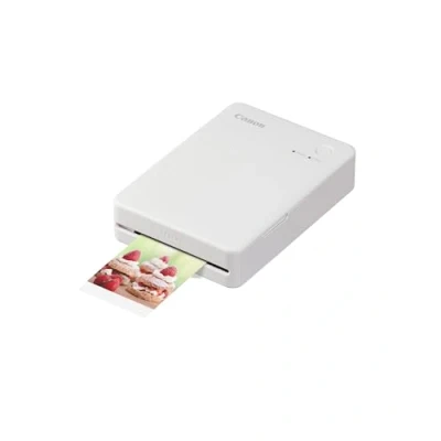 Image of Canon SELPHY QX20 portable printer for Wi Fi printing straight from your smart device. Dye Sublimation, 2 sizes of peel and stick Prints USB C Charging White