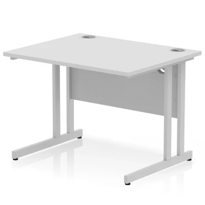 Image of Impulse 1000 x 800mm Straight Desk White Top Black Cantilever Leg
