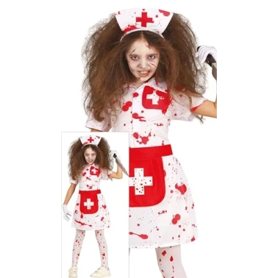 Image of FIESTAS GUIRCA Bloody Nurse Fancy Dress for Girls Zombie Kids Costume Halloween Costumes 5 6 years
