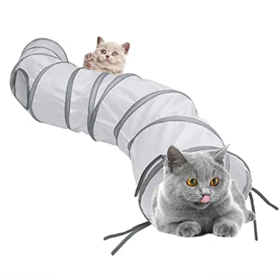Image of Aokuy Cat Toys Tunnel and Cube Pop Up Collapsible Kitten Indoor Outdoor with 2 Holes Play Ball for Cat, Puppy, Kitty, Rabbit