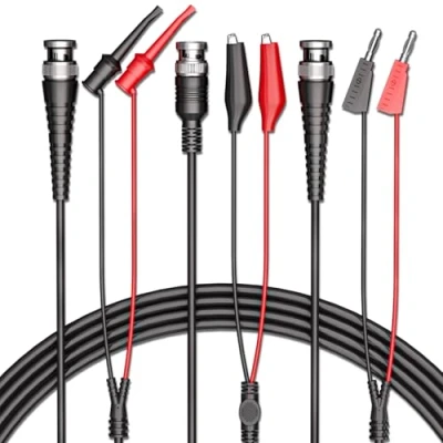 Image of Cleqee BNC Test Leads Set Oscilloscope Kit to Alligator Crocodile Clips Hook Dual Stackable Banana Plug Cable Wires