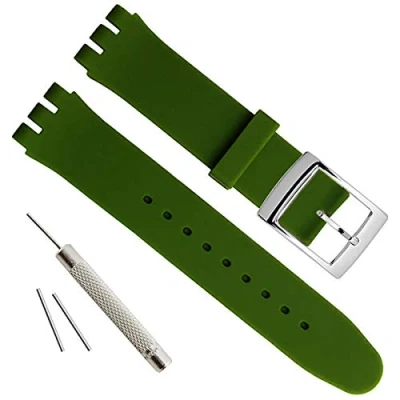 Image of Green Olive Silver Plated Stainless Steel Buckle Waterproof Silicone Rubber Watch Strap Band (17mm, Coconut)