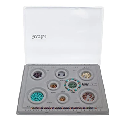 Image of The Beadsmith Elements Bracelet &amp; Anklet Design Bead Board 10.75 x 13.75 Inches Removable Transparent Cover Flocked Surface, Multiple Channels Printed Ruler for Jewelry Making