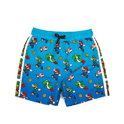 Image of Super Mario Swim Shorts for Boys Kids Luigi Swimming Trunks Pants Drawstring Waistband Blue Gamer Merchandise Gifts 11 12 Years
