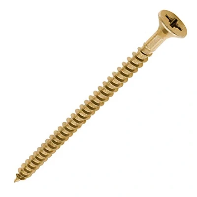 Image of TIMCO Solo Chipboard &amp; Woodscrews Gold 5.0 x 80 Box of 200 A Single Thread woodscrew mainly Used in Various Types Timber and Man Made Boards or into Masonry with The use Plastic Plug