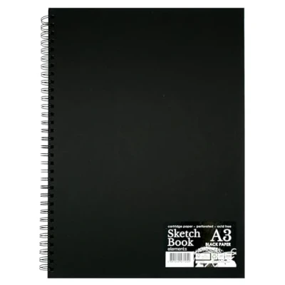 Image of Elements A3 Wire O Sketch Book 50 Black Sheets (100 Sides) 200 GSM Acid Free Paper Perforated Pages Ideal for Mixed Media Art (Black Paper)