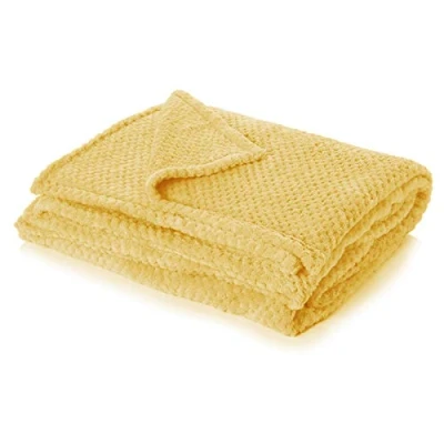 Image of Dreamscene Luxury Waffle Mink Honeycomb Faux Fur Warm Throw Over Sofa Bed Soft Blanket, Mustard Yellow 150 x 200cm