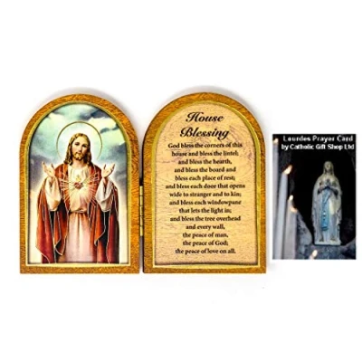 Image of Catholic Gift Shop Sacred Heart of Jesus HOUSE BLESSING Plaque &amp; Lourdes Prayer Card