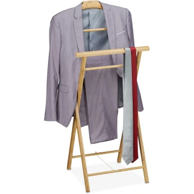 Image of Relaxdays Mute, Bamboo, Foldable, for Bathroom and Bedroom, Men Women, Valet HBT 110 x 47 38 cm, Natural, 100%, Kleiderständer Bambus aufklappbar