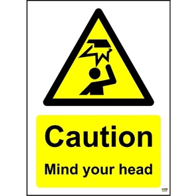 Image of Caution Mind Your Head Safety Sign 1.2 mm Rigid Plastic 200mm x 150mm