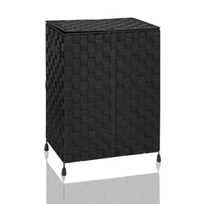 Image of Arpan Large Nylon Folding Laundry Hamper Basket with Lid &amp; Handle Black