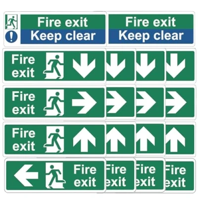 Image of Bettinay 18PCS Fire Exit Keep Clear Sign, 30cm x 10cm Safety Signs Self Adhesive Sticker