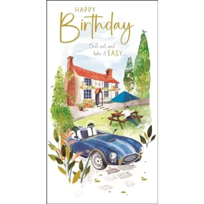 Image of Jonny Javelin Male Birthday Card for Him General Men Chill Out Vintage Car Design Special Finishes and Illustrated Insert Leaf Made in the UK,228 x 155mm