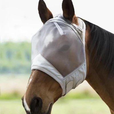 Image of Harrison Howard CareMaster Thick Fleece Padding Translucent Fine Mesh Horse Fly Mask Standard Moonlight Silver Medium Cob