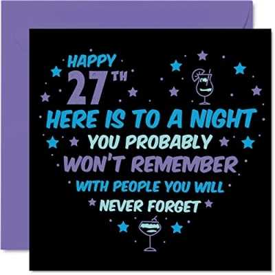 Image of Funny 27th Birthday Card for Men Women Won&#039;t Remember Happy Cards 27 Year Old Son Daughter Brother Sister Cousin Friend, 145mm x Twenty Seven Seventh Bday Greeting