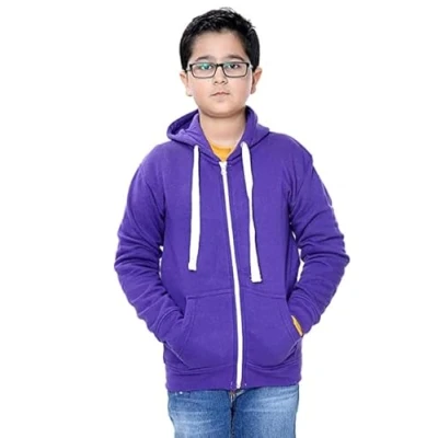 Image of Kids Boys &amp; Girls Unisex Plain Hoodie Zipper Fleece Top Age 7 to 13 Years (Purple, 13)