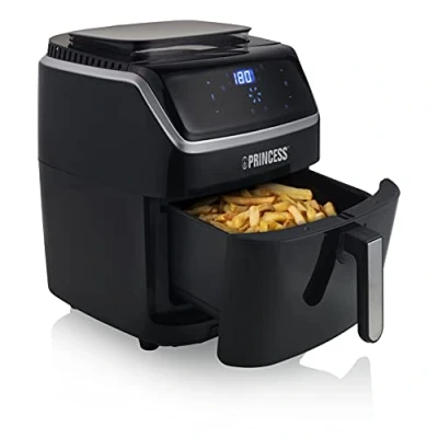 Image of Princess 2 in 1 Steam Oven &amp; Aerofryer Large Volume of 6.5L 1700 W Touch Screen 8 pre Programmed Programs Accessories Included, Black (01.182080.02.001)