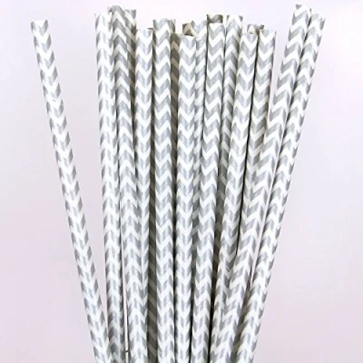 Image of Premium Paper Straws [Pack of 25 Drinking Straws] by Picture Perfect Party (Silver Chevron)