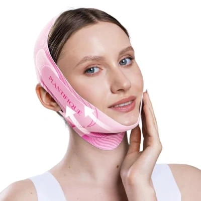 Image of PLANTIFIQUE Chin Strap for Face Contouring Reusable V Line Ice Silk Fabric Mask Double Shaping, Adjustable, Breathable Jawline Shaper Women &amp; Men