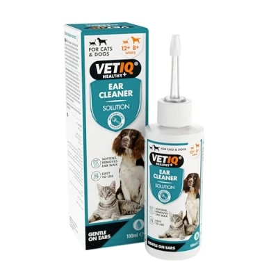 Image of VETIQ Ear Cleaner Solution with Soft Flexi Applicator for Cats &amp; Dogs, Safe Gentle to Soften Remove Wax Maintain Hygiene, 100 ml