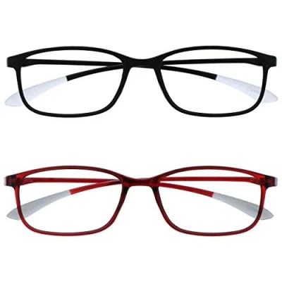 Image of OPULIZE Ice Reading Glasses 2 Pack Ultra Lightweight Scratch Resistant Black Red Frame Mens Womens RR61 1Z +2.00