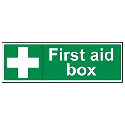 Image of V Safety First Aid Box Sign 450mm x 150mm Self Adhesive Vinyl