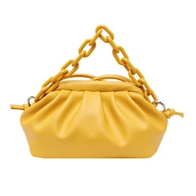 Image of Q&amp;A Crossbody Bag/Chain Bags for Women,Dumpling Bag and Cloud Purse,Wedding Clutch,Multipurpose Small Women,Trendy Ruched Shoulder Handbags,Soft PU Leather (S,Yellow)