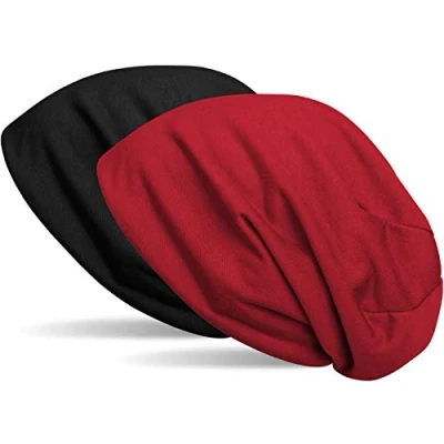 Image of styleBREAKER Beanie Reversible Cap in Plain Colours, Slouch Cap, Light and Soft, longbeanie, Unisex 04024115, Colour:Black/Burgundy red