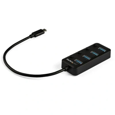 Image of StarTech.com 4 Port USB C Hub to 4x 3.0 Type A Ports with Individual On/Off Switches SuperSpeed 5Gbps 3.1/3.2 Gen 1 Bus Powered Portable 10&quot; Attached Cable