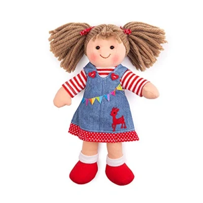 Image of Bigjigs Toys Hattie Rag Doll (Small) My First Doll, Quality Soft Dolls, For Girls &amp; Boys, Ragdoll Suitable From Birth, Removable Clothes Swapping Outfits, Size 25cm